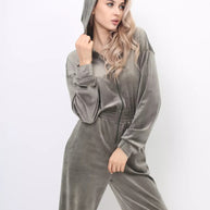 Damen sportlicher Fleece-Jumpsuit mit durchgehendem Reißverschluss WW