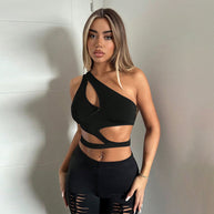 Damen asymmetrisches Crop-Top mit Cut-Out-Details und elegantem Design W&W