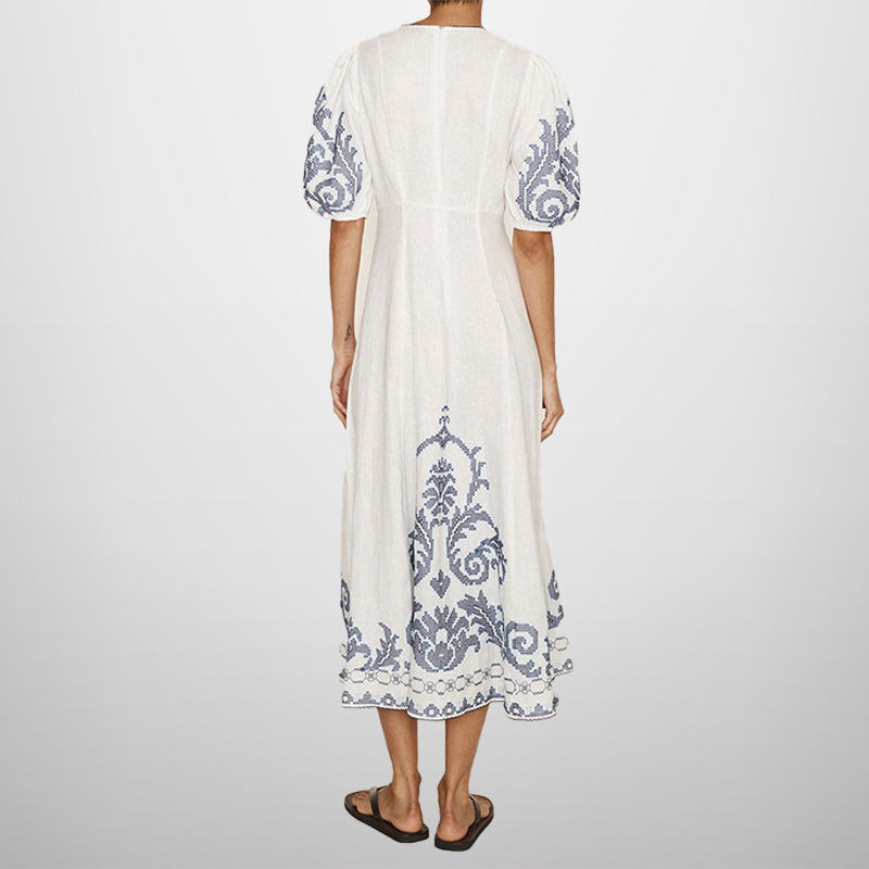 Damen Midikleid mit kunstvollem Stickmuster und voluminösen Ärmeln W&W Mode
