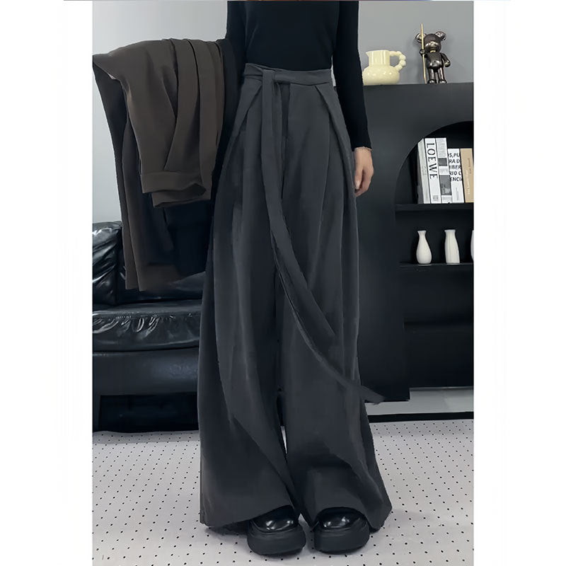 Damen Hochbundweite Weite-Bein Hosen mit Wickelbund Detail WW