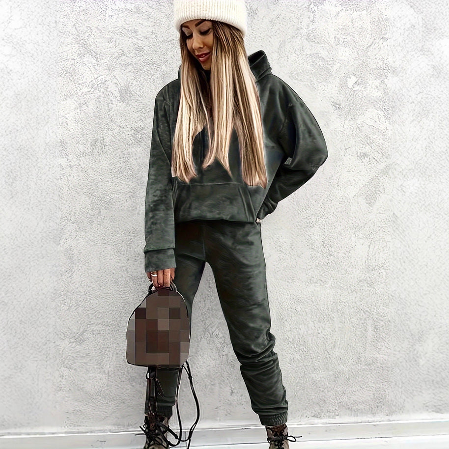 Damen Sportlicher Lounge-Set mit Kapuzenpullover und Hosen WW