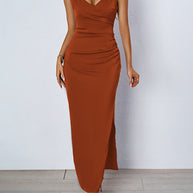 Damen figurbetontes Abendkleid mit V-Ausschnitt und elegantem Drapierungsdesign WW