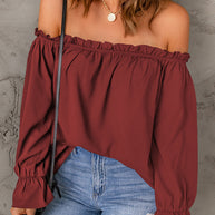 Damen schickes Off-Shoulder Oberteil mit Rüschendetails und elastischen Bündchen WW
