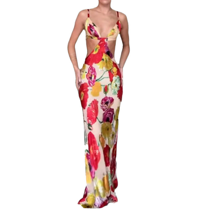 Damen Maxikleid mit raffiniertem Cut-Out-Design und floralen Akzenten W&W Mode