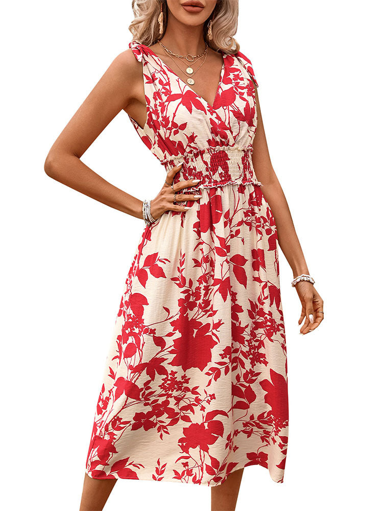 Damen Midikleid mit floralem Design und elastischem Taillenzug WW