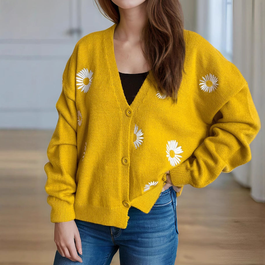 Damen Strickjacke mit floralen Applikationen WW