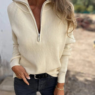 WW Einfarbiger Langarmstrick Reißverschluss Pullover Sweater