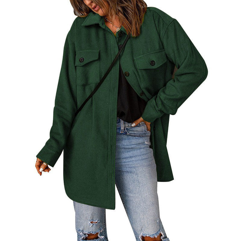 Damen Übergröße Hemdblusenjacke mit Taschen und lässigem Schnitt W&W Mode