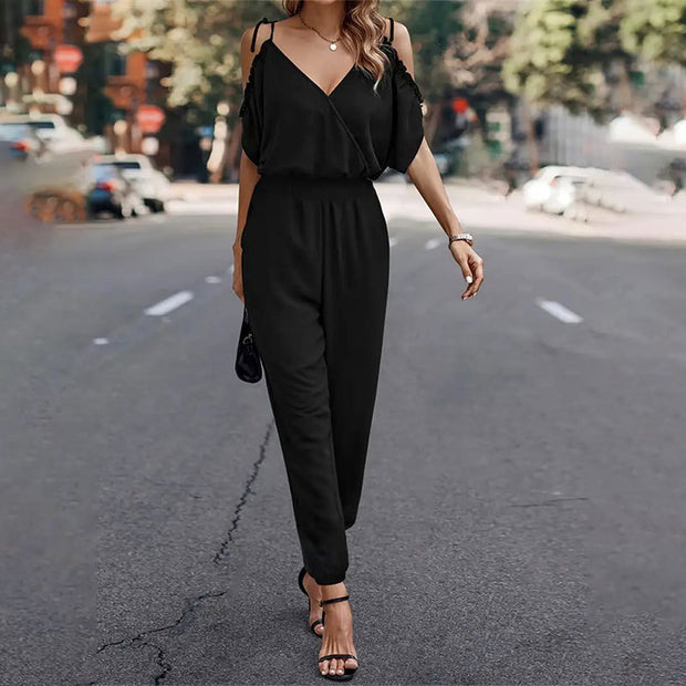 Damen Eleganter Overall mit rüschendetails und praktischem Gummizug W&W