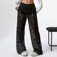 Damen elegante Spitzenhose mit weitem Schnitt und elastischem Bund WW
