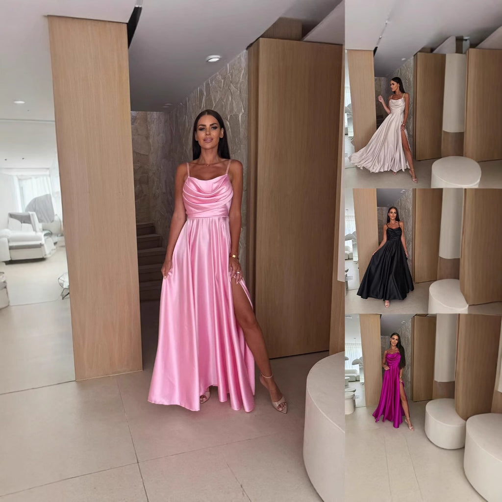 Damen Abendkleid mit eleganter Drapierung und hohem Schlitz WW