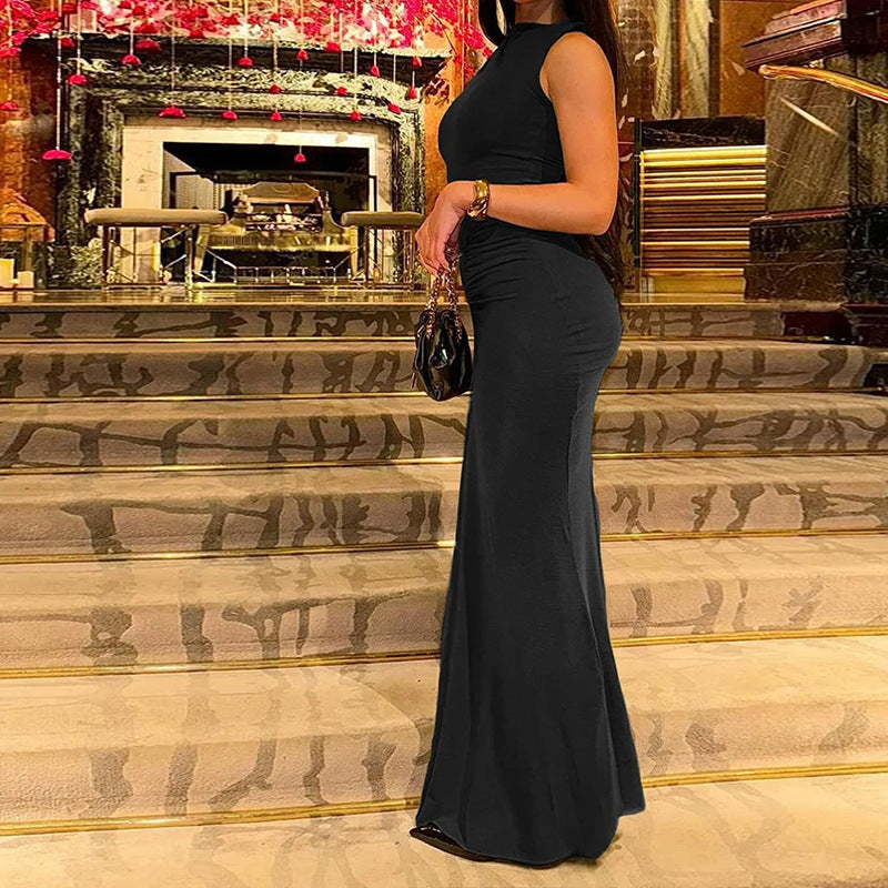 Damen Maxikleid mit körperbetontem Schnitt und eleganter Drapierung W&W Mode