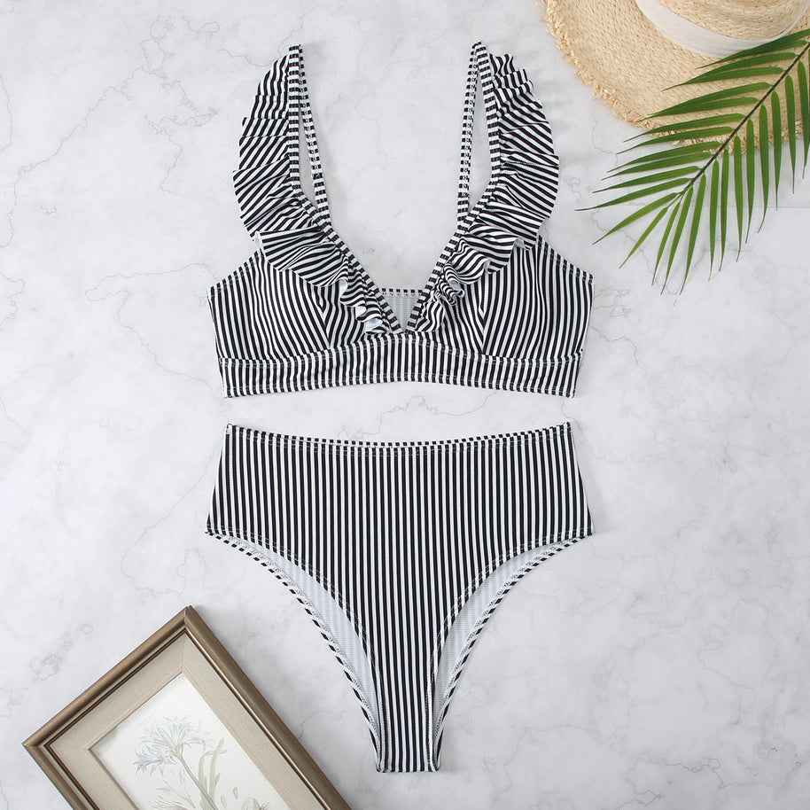 Damen Bikini-Set mit voluminösen Rüschen und hohem Taillenbund WW
