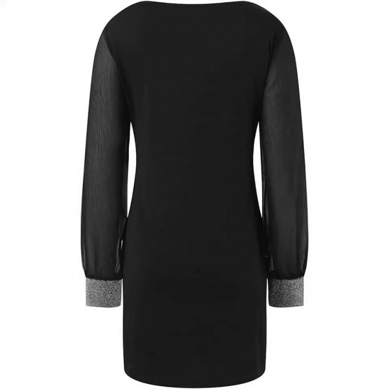 Damen Abendkleid mit transparenten Ärmeln und elegantem V-Ausschnitt WW