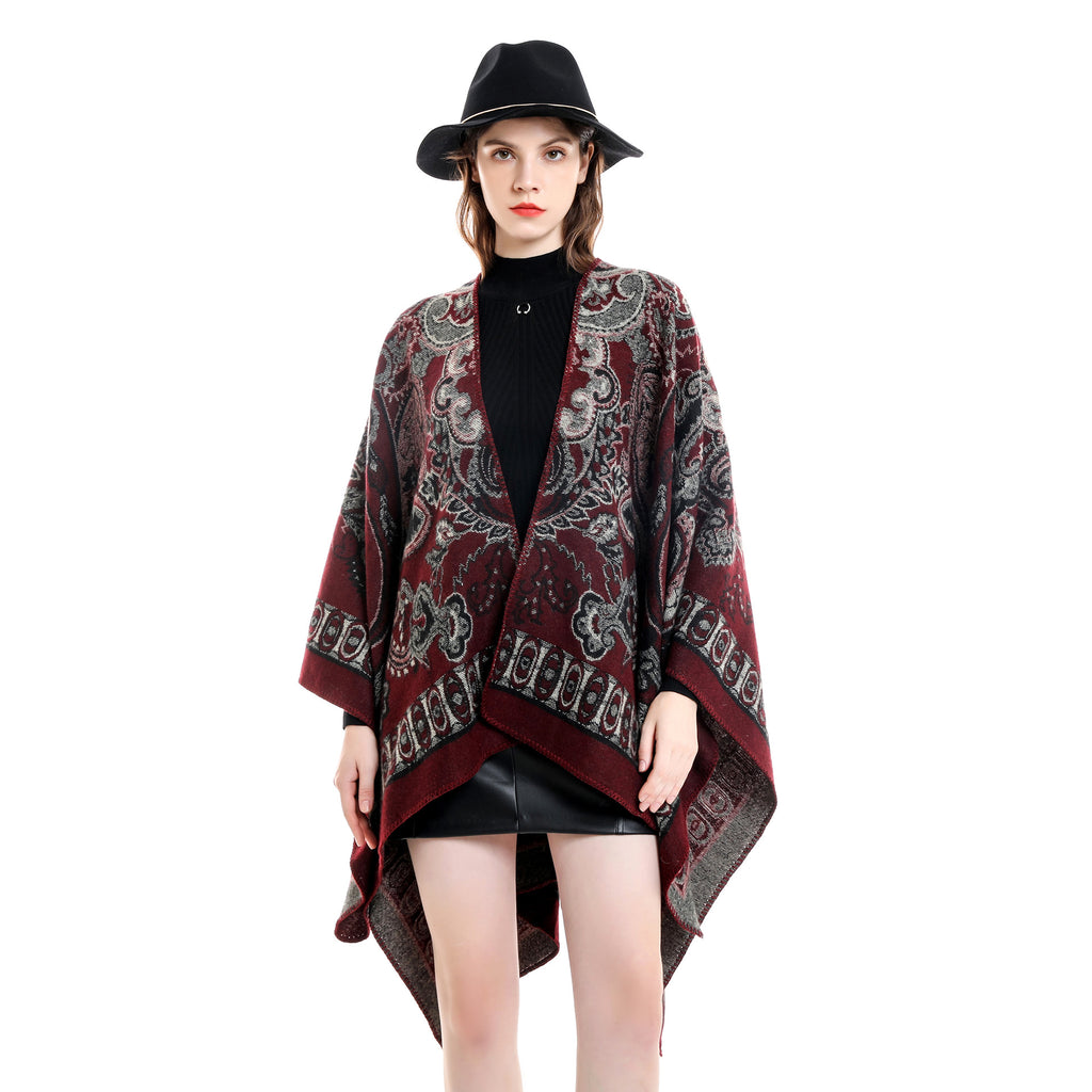 Damen Eleganter Poncho mit kunstvollem floralen Muster und luxuriösem Feel WW