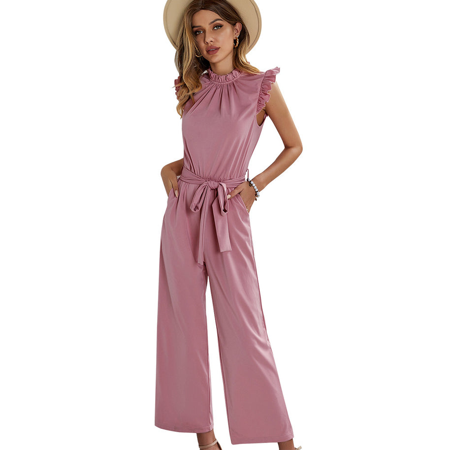 Damen eleganter Jumpsuit mit Rüschendetails und taillierbarem Gürtel WW