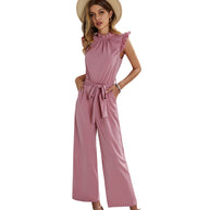Damen eleganter Jumpsuit mit Rüschendetails und taillierbarem Gürtel WW