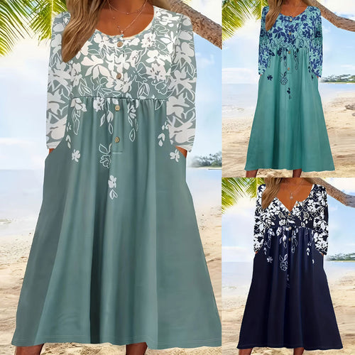 Damen Fließendes Midikleid mit floralem Musterdruck und praktischen Taschen W&W Mode