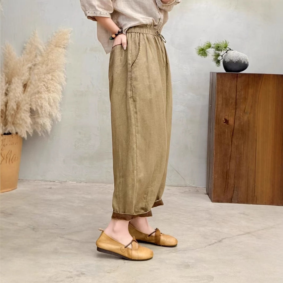 Damen Relaxed Fit Hohe Taille Hose mit verstellbarem Zugband WW