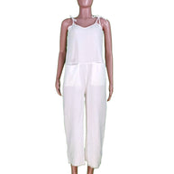 Damen Leinen-Jumpsuit mit stylischem V-Ausschnitt und praktischen Taschen WW