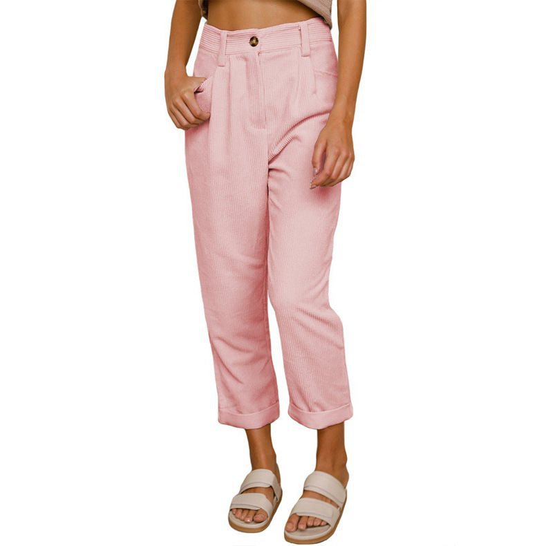 Damen Bequeme und elegante Hochtaillierte Hose mit feinem Rippmuster WW