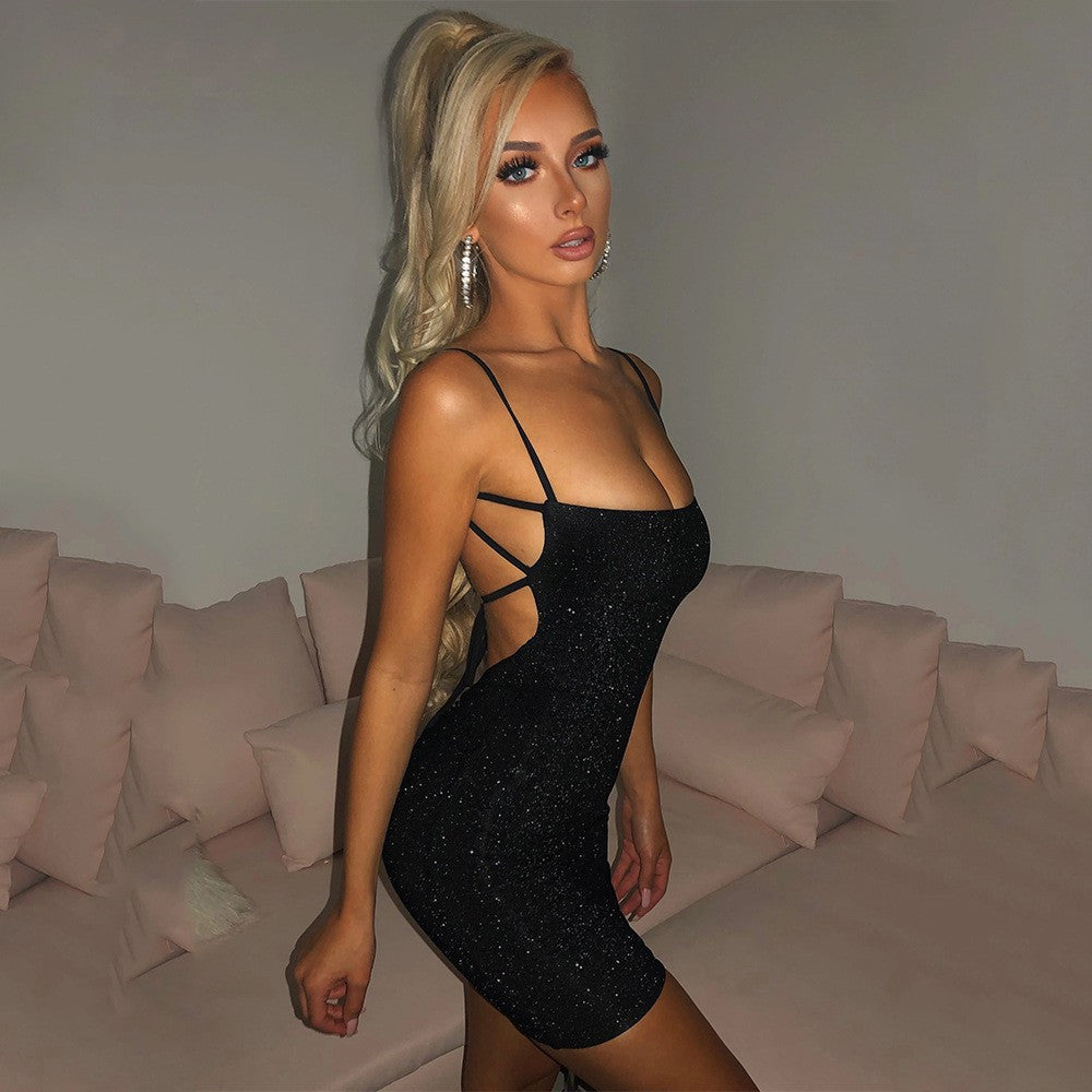 Damen Glitzerndes Minikleid mit Spaghettiträgern W&W Mode
