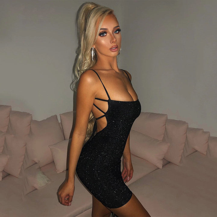 Damen Glitzerndes Minikleid mit Spaghettiträgern W&W Mode