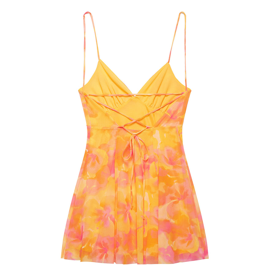 Damen Minikleid mit floralem Muster und feinen Spaghettiträgern WW