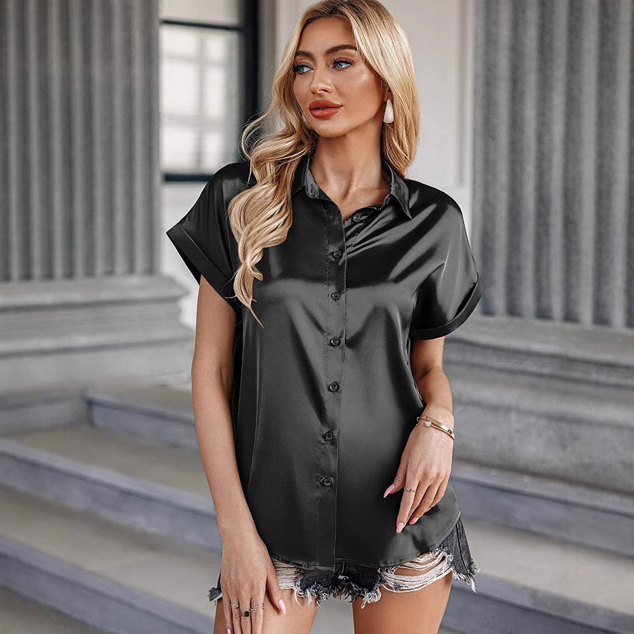 Damen Satin-Bluse mit überschnittenen Schultern WW