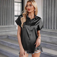 Damen Satin-Bluse mit überschnittenen Schultern WW