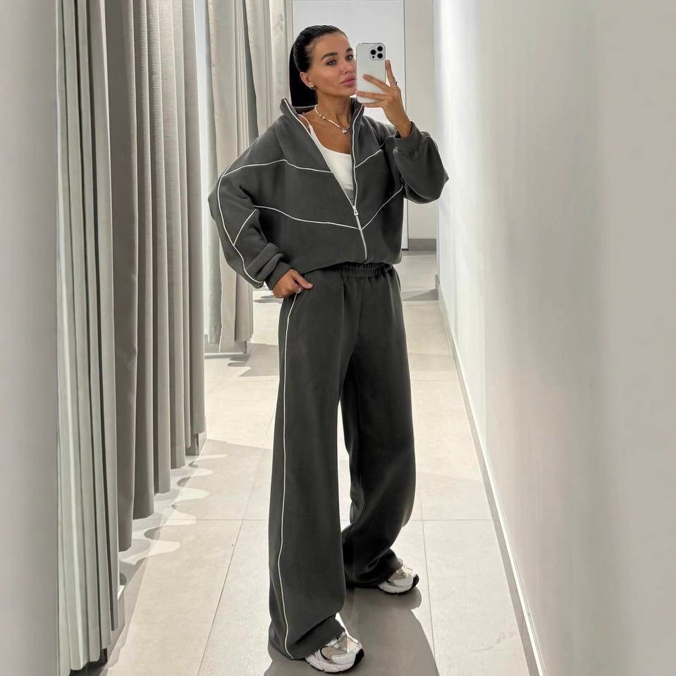 Damen sportliches Oversized-Set mit hohem Kragen und elastischen Bündchen WW