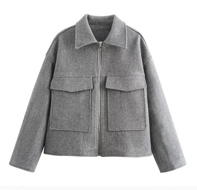 Damen zeitlose Fleecejacke mit aufgesetzten Taschen und modernem Schnitt W&W Mode