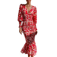 Damen Blütenmuster Kleid mit voluminösen Ärmeln WW