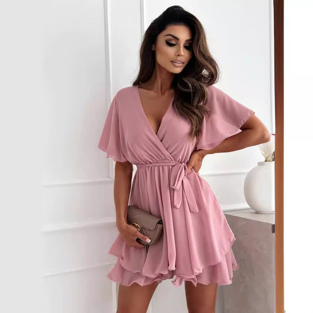 WW | Kurzes Rüschensaum Damen-Minikleid