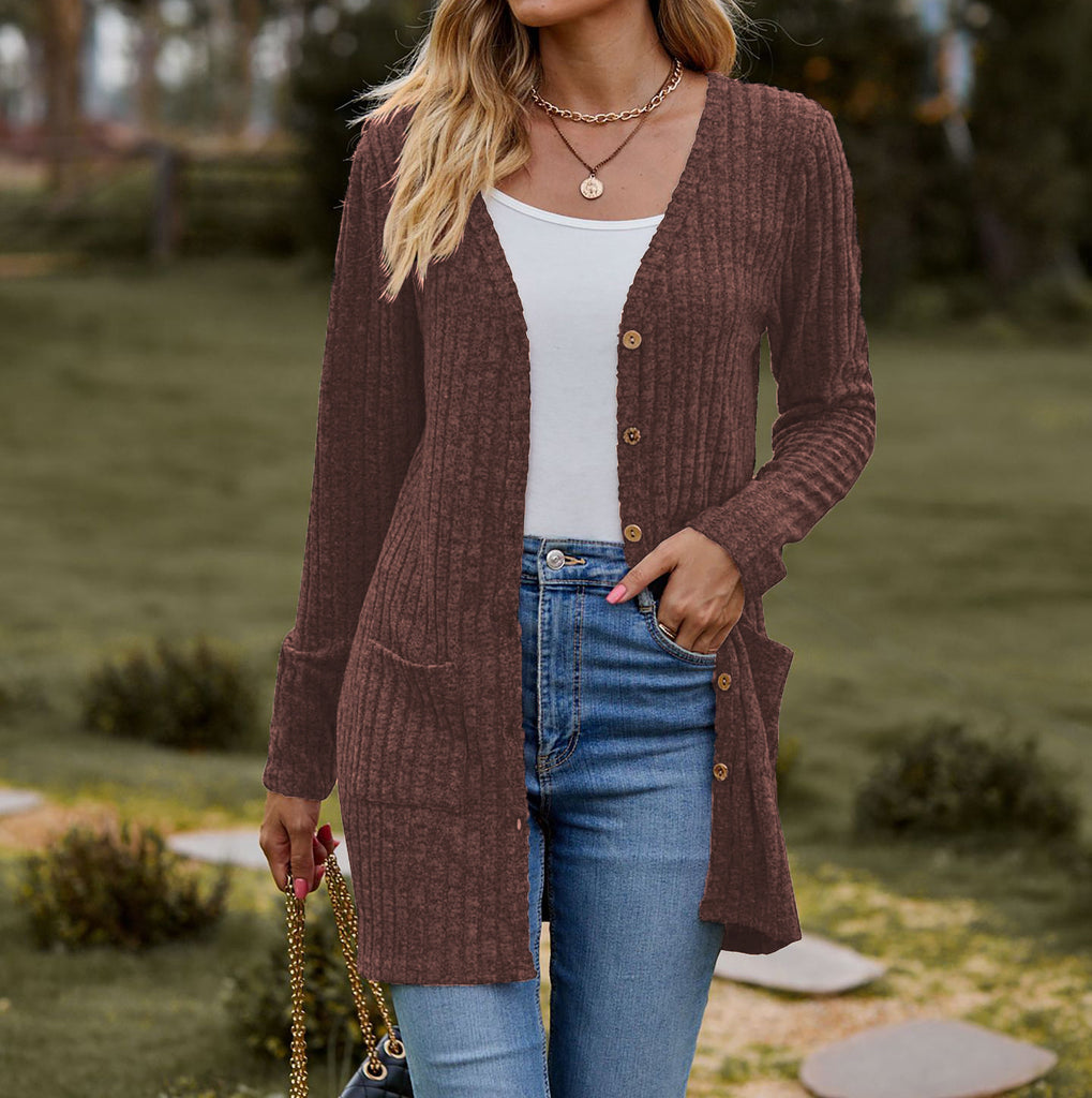 Damen kuschelige Strickjacke mit praktischen Taschen und modischem Rippdesign WW