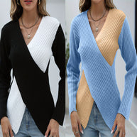 Damen asymmetrisches Strickoberteil mit eleganter V-Front WW