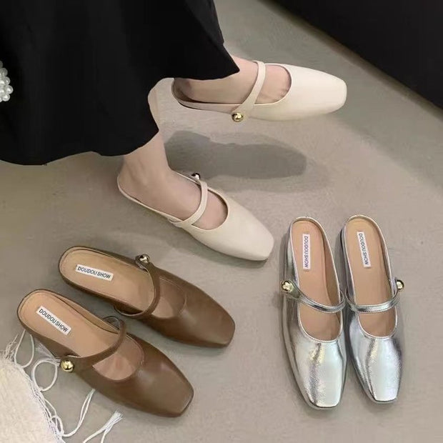 Damen Stilvolle Ballerinas mit glänzendem Obermaterial und eleganter Schnalle W&W