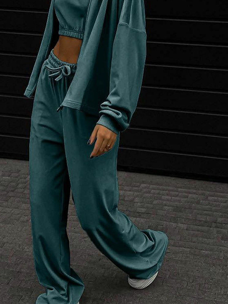 Damen sportliches Freizeit-Set mit cropped Top und weiter Hose WW
