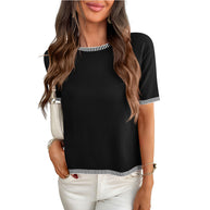 Damen schlichtes Kurzarmshirt mit feinen Kontraststreifen WW