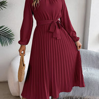 WW | Elegante Stehkragen Taillierter Plissierter Langer Rock kleines Kleid