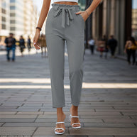 Damen Bequeme High-Waist Pants mit Taillengürtel WW