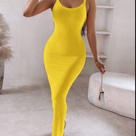 Damen figurbetontes Maxikleid mit schmalen Trägern und raffiniertem Schnitt WW