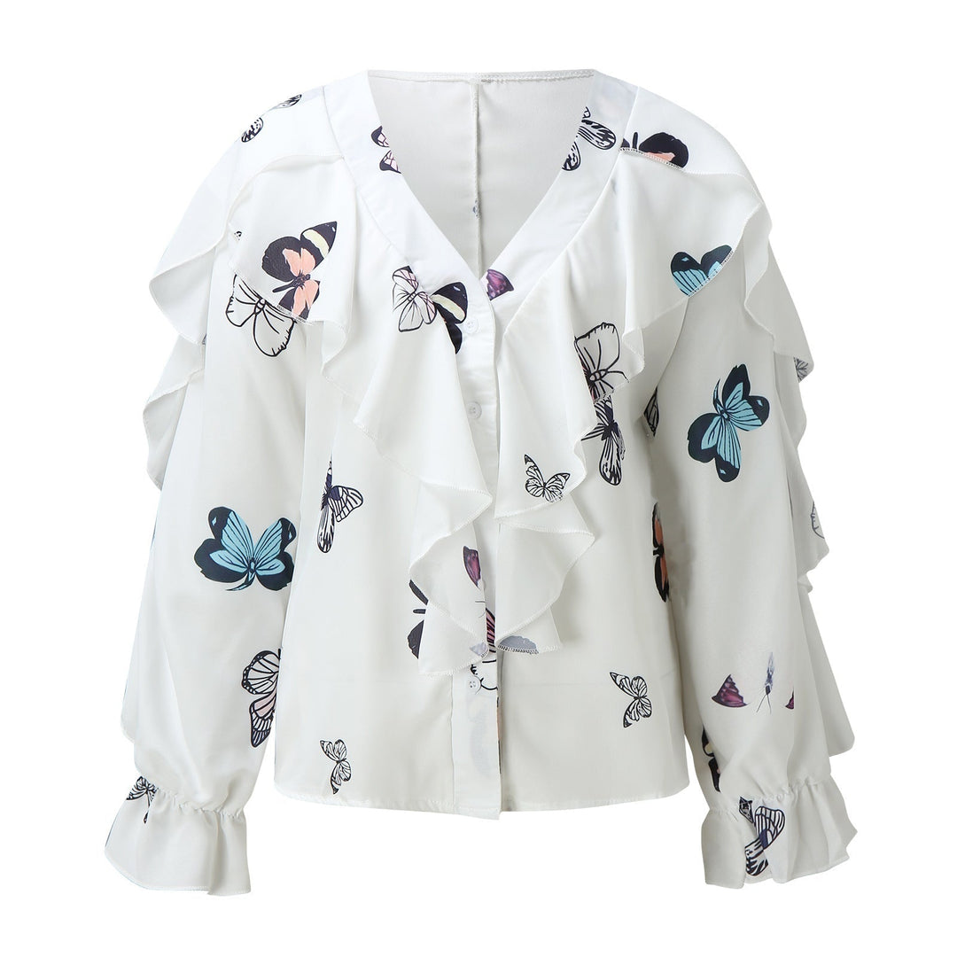 W&W Mode | Chiffon V-Ausschnitt Langarmshirt