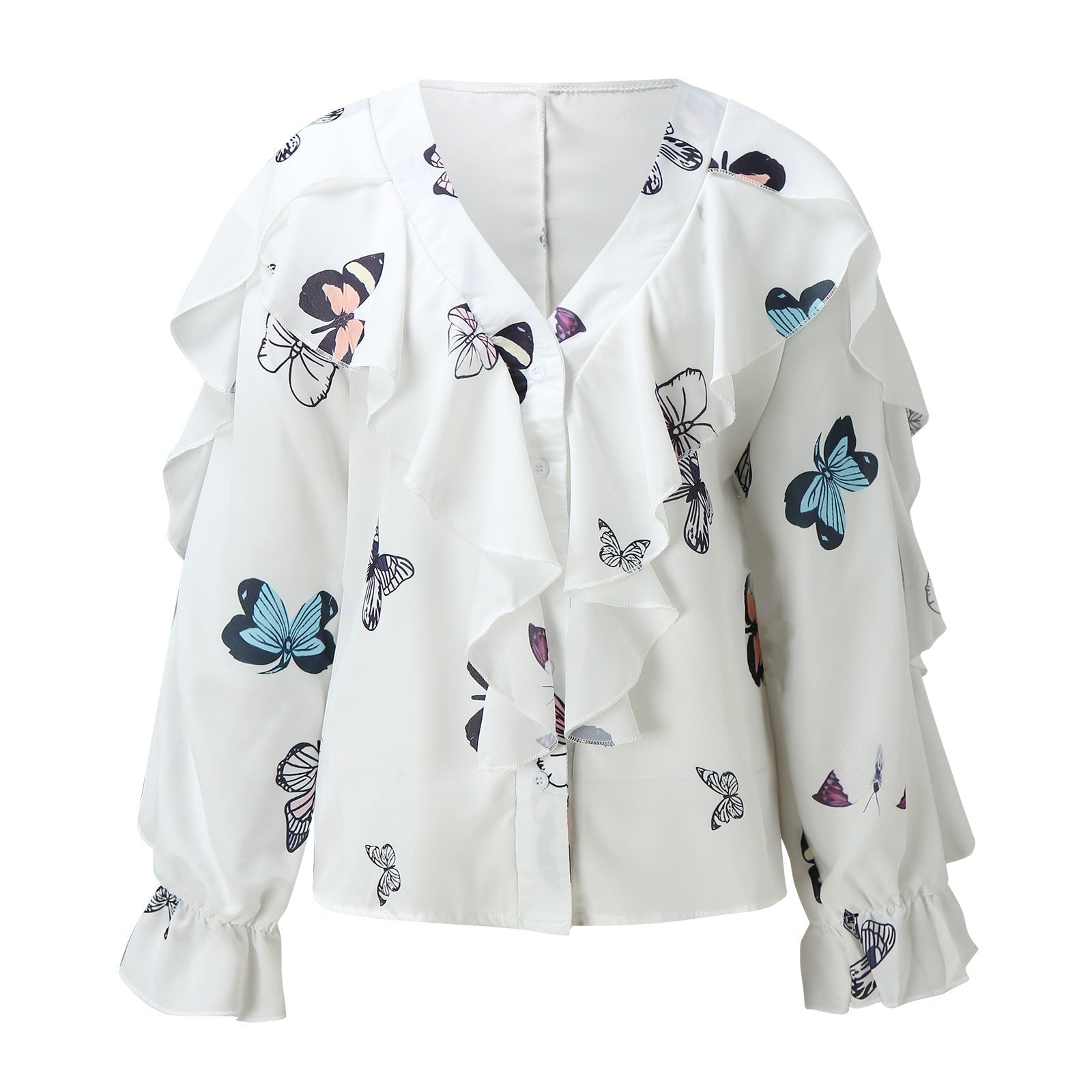 WW | Chiffon V-Ausschnitt Langarmshirt