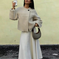 Damen Wickeljacke mit weiten Ärmeln und dekorativem Knopf WW