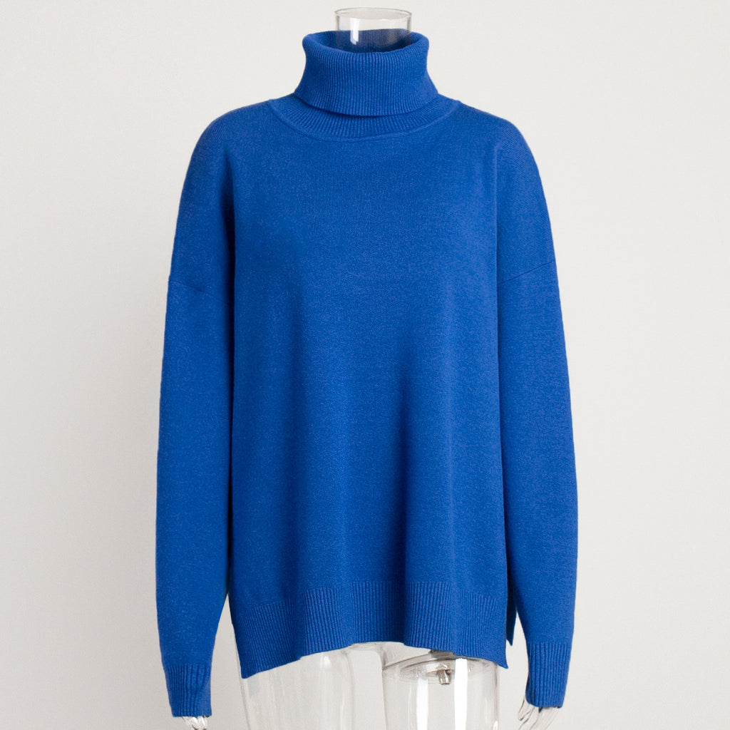 Damen lässiger Rollkragenpullover aus hochwertigem Strickmaterial mit weit geschnittenem Design WW