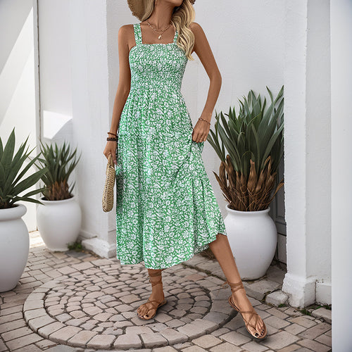 Damen Boho Maxikleid mit verstellbaren Trägern und floralem Design WW
