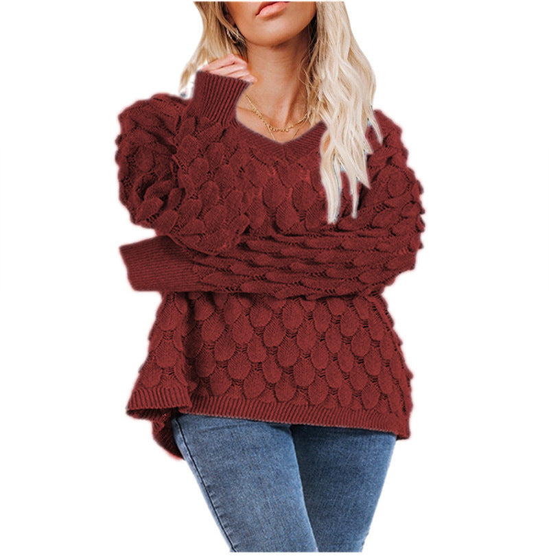 Damen Pullover mit Struktur und V-Ausschnitt WW