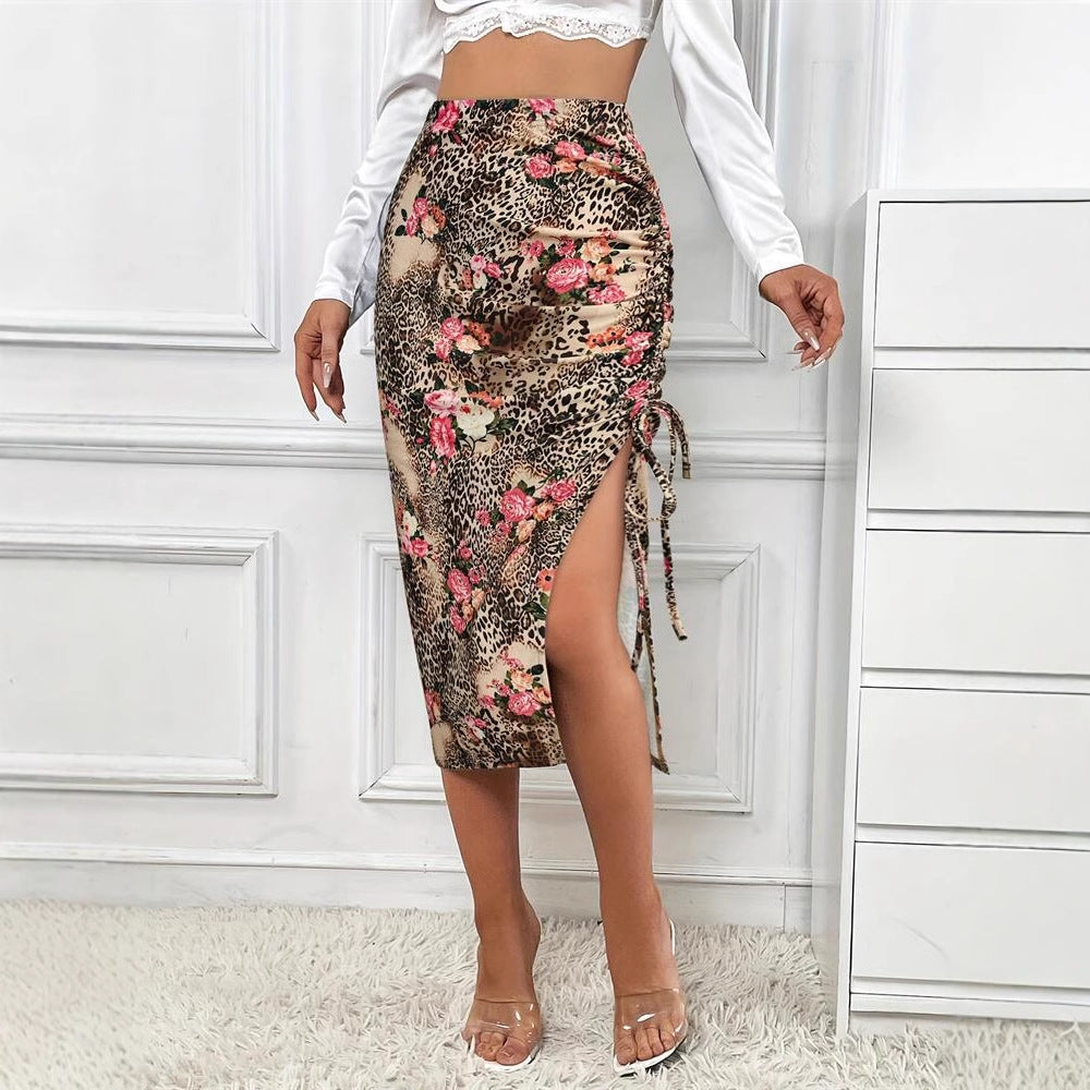 Damen Eleganter Midirock mit floralem Tiermuster und seitlichem Schlitz W&W