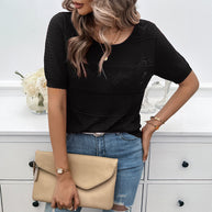 WW | Eleganter Rundhals Hohler Kurzarm Pullover Top